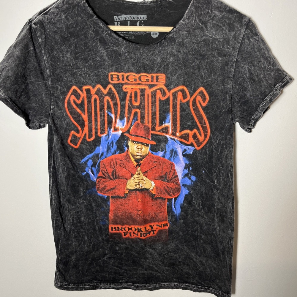 The Notorious BIG Smalls Brooklyn Finest Acid Wash Graphic T-Shirt Mens Small